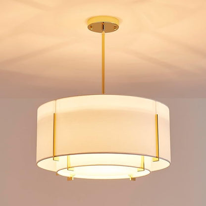 Shrine Lighting Chandeliers, Modern Design, Drum Pendant Light for Dining Room, White Lampshade & Black Finish Frame