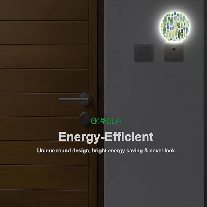 EKOBLA Tropical Cactus Plug-in Night Light, Green Cacti Plant LED Nightlight with Dusk to Dawn Auto Sensor for Bathroom, Hallway & Kitchen