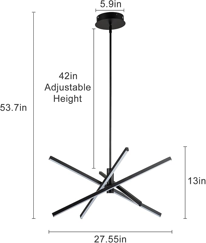 Y'INSP Black LED Chandeliers for Dining Room, 4-Lights Modern Pendant Light Fixture LED Embedded Hanging Lighting Fixtures for Kitchen Island Bedroom Living Room