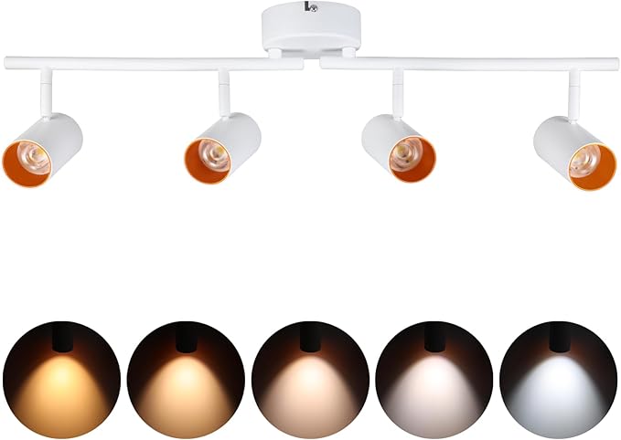 LEONLITE 36W 5CCT LED Track Lighting Fixtures Ceiling Dimmable, 4 Light Directional Track Fixture Flush Mount, 110-277V, CRI90, 3200lm, COB Spotlight Ceiling Light Indoor, Aluminum, Anti-Glare, White