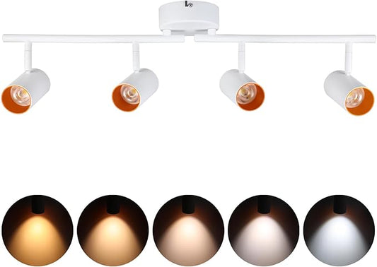 LEONLITE 36W 5CCT LED Track Lighting Fixtures Ceiling Dimmable, 4 Light Directional Track Fixture Flush Mount, 110-277V, CRI90, 3200lm, COB Spotlight Ceiling Light Indoor, Aluminum, Anti-Glare, White
