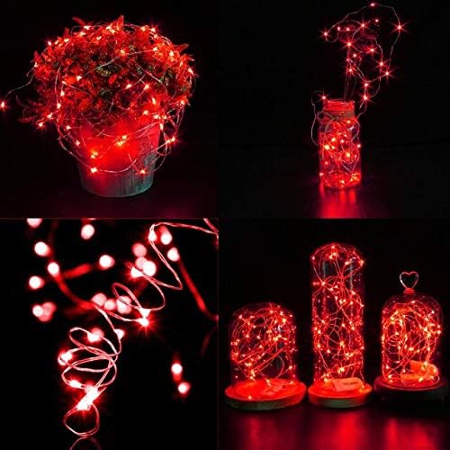 VOOKRY 8 Pack 30 LED Fairy Lights Battery Operated String Lights - 10 ft Red Mini Silver Wire Firefly Starry Moon Lights Waterproof for DIY Crafts Wedding Party Table Centerpieces Bedroom Christmas