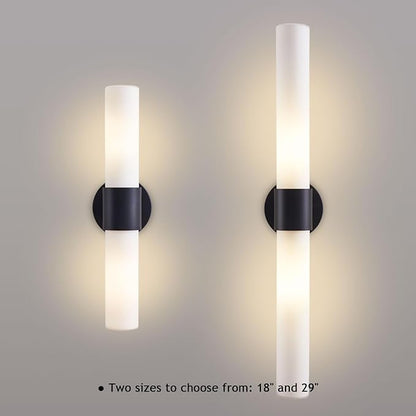 29" Modern Wall Sconce with Frosted Glass Shades, for Bathroom Mirror Bedroom Living Room Hallway, Black Finish