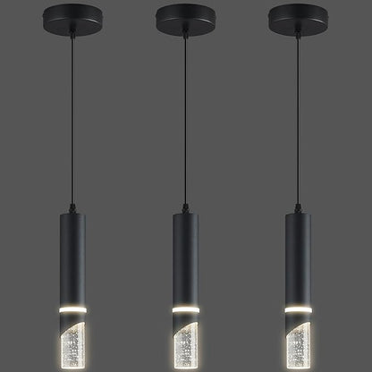 Modern Dimmable Led Pendant Lights Kitchen Island, Ideal for Living Room, Bedroom,Sink 6w LED Crystal Energy-Saving Hanging Lamp for Cozy Lighting (Black 3-Pack)