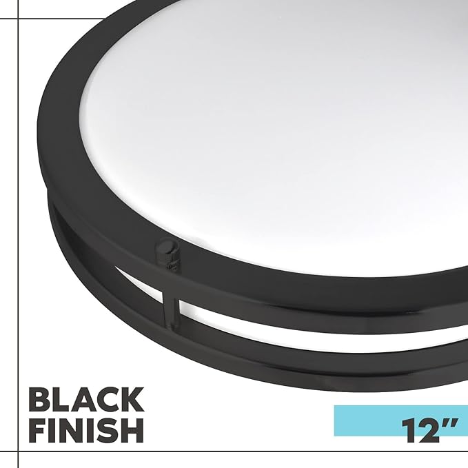 LUXRITE 12 Inch LED Flush Mount Ceiling Light, 5 Color Selectable 2700K | 3000K | 3500K | 4000K | 5000K, Dimmable, Modern Ceiling Light Fixture, 14W, 1120 Lumens, Energy Star, ETL Listed, Matte Black