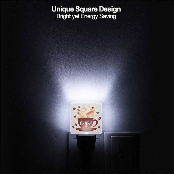 Coffee Night Light Watercolor Coffee Cup with Smoke LED Night Lights Plug into Wall for Stairway Hallway Bedroom 0.5W Nightlight