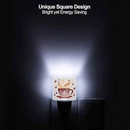 Coffee Night Light Watercolor Coffee Cup with Smoke LED Night Lights Plug into Wall for Stairway Hallway Bedroom 0.5W Nightlight