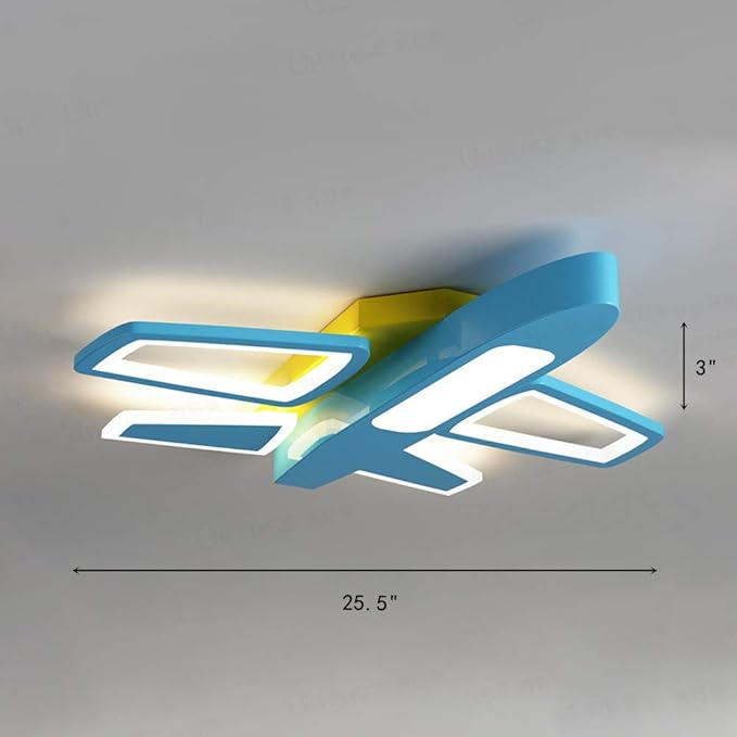 RUNNUP Acrylic Cartoon Airplane Ceiling Lamp Boy Bedroom Creative LED Flush Ceiling Light Stepless Dimming for Kindergarten Children Bedroom Kids Room Study Room, Blue