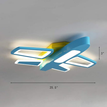 RUNNUP Acrylic Cartoon Airplane Ceiling Lamp Boy Bedroom Creative LED Flush Ceiling Light Stepless Dimming for Kindergarten Children Bedroom Kids Room Study Room, Blue