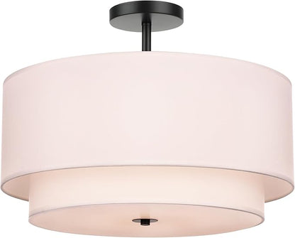 FRIDEKO HOME Ceiling Light Fixture-17.7 inch Light Fixtures Ceiling Mount with 2-Layer Fabric Shade Drum Lights for Living Room Kitchen Foyer Hallway