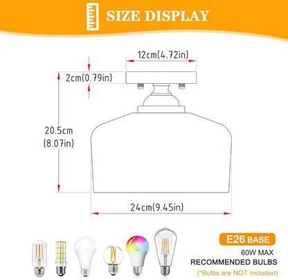 Gold Semi Flush Mount Ceiling Light, Antique Brass Ceiling Light with Glass, Indoor Close to Ceiling Light Fixture, Entryway Light Fixtures, Overhead Lighting for Hallway Kitchen Bedroom Dining Room