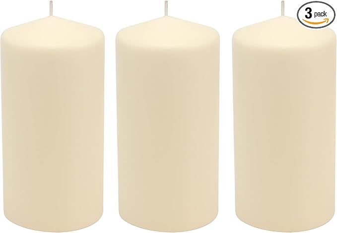 Stonebriar Unscented Pillar Candles – 65 Hour Burn Time, Long-Lasting Wax Candles for Weddings, Holidays, Home Décor & Special Events, Pack of 3, Ivory, 3" x 6"