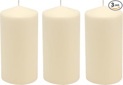 Stonebriar Unscented Pillar Candles – 65 Hour Burn Time, Long-Lasting Wax Candles for Weddings, Holidays, Home Décor & Special Events, Pack of 3, Ivory, 3" x 6"