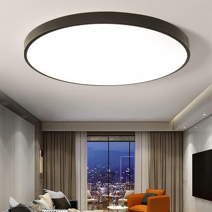 LED Ceiling Light Fixture,16 Inch Modern Round Recessed Ceiling Lights,Dimmable Light,Black 24W Close to Ceiling Lighting Flush Mount Living Room Bedroom,3000K-6000K
