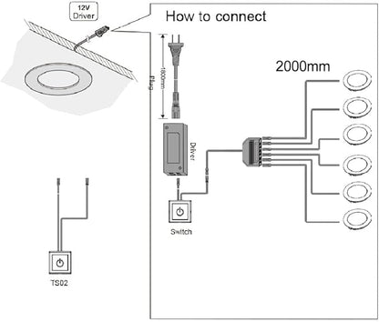 VST Under Cabinet Lights Plug in with Wired Touch Dimmer Switch,Recessed or Surface Mount,Natural White 3000K 12V 2W(12W Total, 60W Equivalent),6 Pack White Puck Lights Fixtures