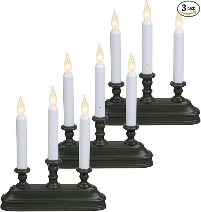 Xodus Innovations FPC1330A-3 Battery Operated 10" Window Candles with Tilt to Change Flame Color and Dusk to Dawn Light Sensor 3 Candelabra Base (Pack of 3), Black/Aged Bronze