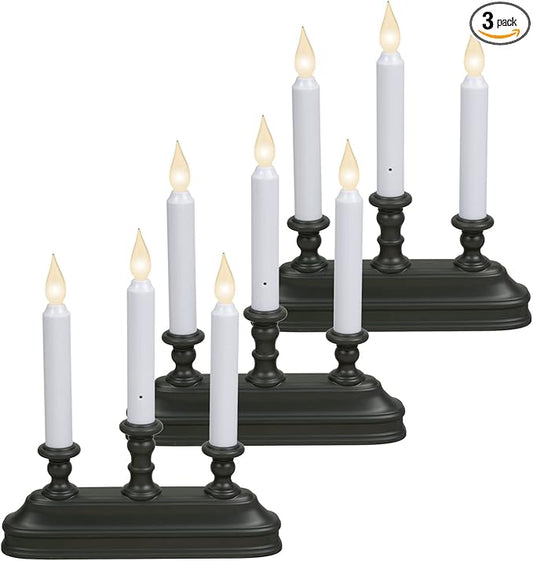 Xodus Innovations FPC1330A-3 Battery Operated 10" Window Candles with Tilt to Change Flame Color and Dusk to Dawn Light Sensor 3 Candelabra Base (Pack of 3), Black/Aged Bronze