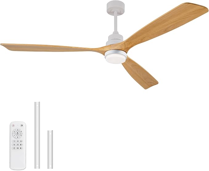 72 Inch Ceiling Fans with Lights and Remote, 3 Blades Wood Large Ceiling Fan, White Ceiling Fan with Light for Living Room Basement Sunroom Porch Patio, 6-Speed Remote Control