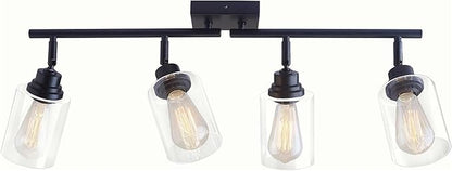 Modern 4-Light Track Lighting Fixtures Ceiling with Clear Glass Shades, E26 Base Kitchen Ceiling Light Fixture for Living Room, Bedroom & Bathroom