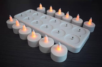 【Upgraded】 CD-RC-12ST-A Rechargeable LED Electric Candles, Flameless Flickering Tea Lights, Set of 12, Amber Color