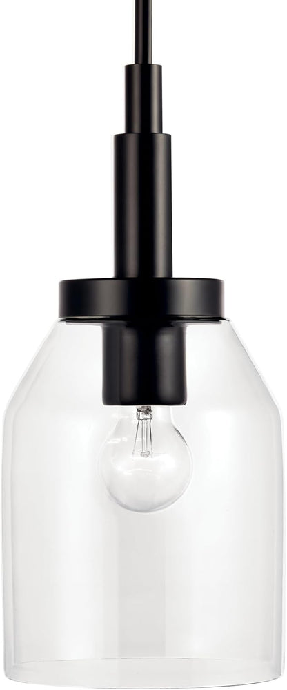 Kichler Madden 1-Light Mini Pendant Light with Clear Glass in Black, Modern Kitchen Island Hanging Light Fixture for Bathroom or Kitchen, Sloped Ceiling Compatible (15" x 7"), 52725BK
