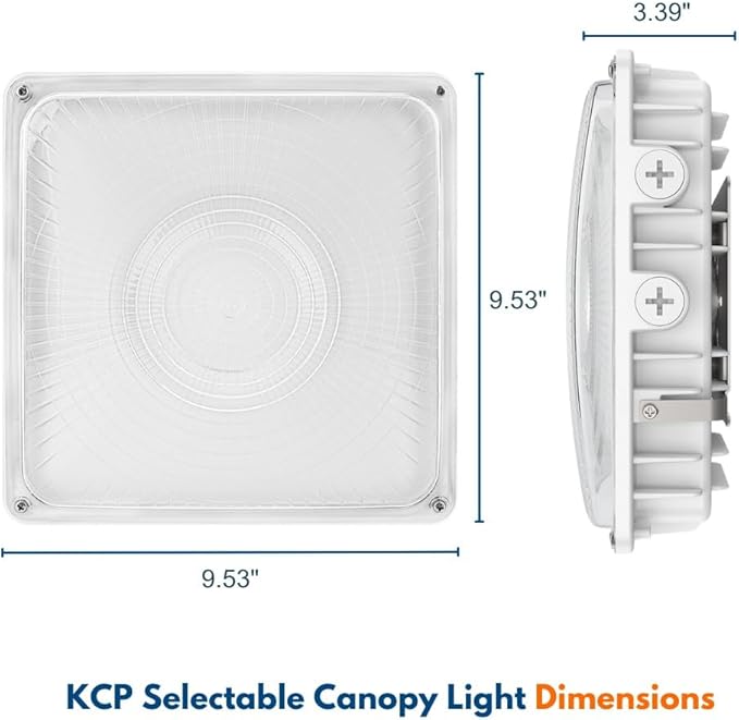 Konlite 63W/45W/30W LED Canopy Light - Selectable - 5000K/4000K - 9,360LM - Dimmable - 120-277V - 250W Equal, Residential & Commercial Indoor & Outdoor Light Fixture, UL, White