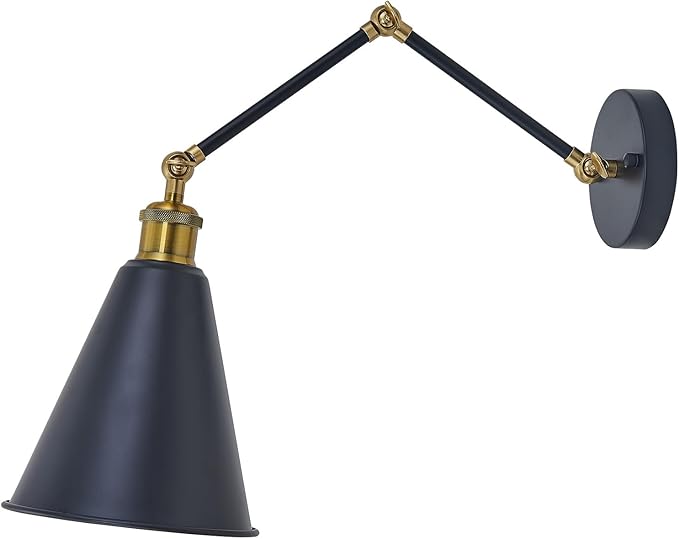 Farmhouse Swing Arm Wall Sconces Lighting 7 inch, Industrial Wall Sconce with Adjustable Arm, Metal Shade, Modern Classic Wall Lamp for Bedside Reading, Living Room, Kitchen