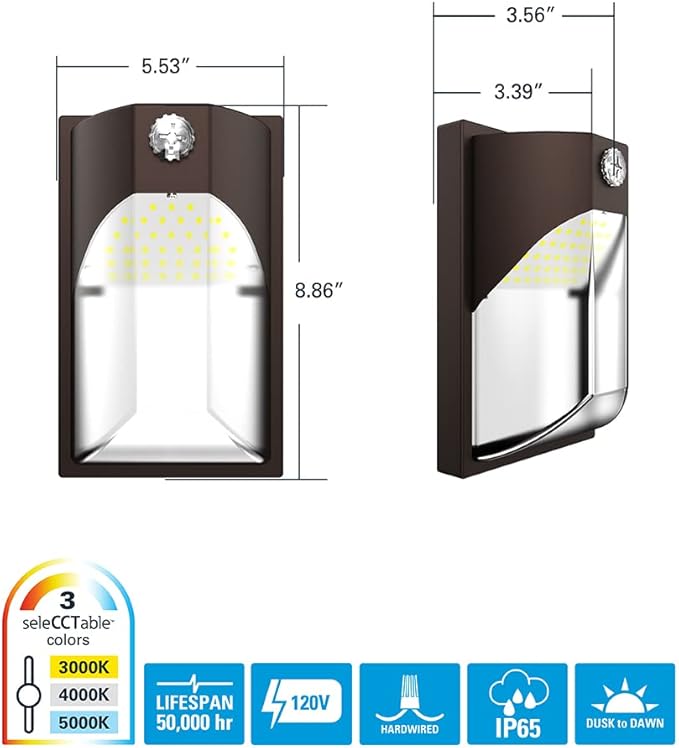 HALO 100- Watt Equivalent, Integrated LED, Bronze, Dusk to Dawn Wall Pack Light, Field Selectable CCTs up to 5000K