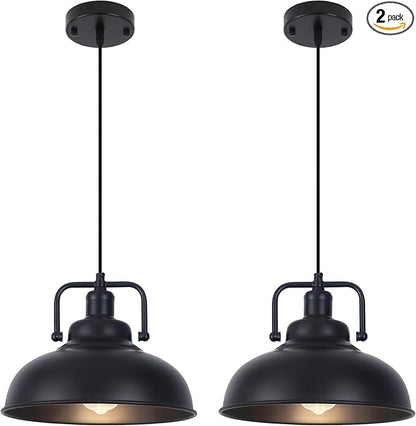 Black Farmhouse Pendant Light 2pack, 11.4in Vintage Kitchen Pendant Light Fixture, Adjustable Height, Modern Pendant Lighting, Metal Pendant Lights for Kitchen Island, Dining Room E26 Base