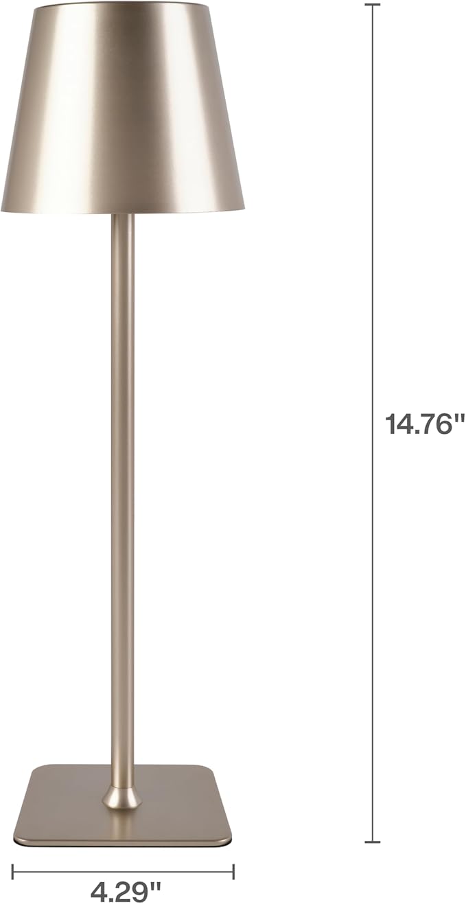 Mikasa Rechargeable LED Table Lamp, 15 Inch Aluminum Touch Control Accent Lamp with Stepless Dimming, 3 Color Temperatures, 5000mAh Battery, Up to 30 Hours Runtime, Home Decor Lamp for Living Room