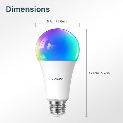 Linkind Smart Light Bulbs, 1600LM (100W Equivalent) Smart Bulb, Compatible with Alexa, RGBTW Color Changing Bulb Music Sync, 2.4GHz Wi-Fi & Bluetooth, LED Alexa Light Bulbs 14W, A21 E26, 6Pack