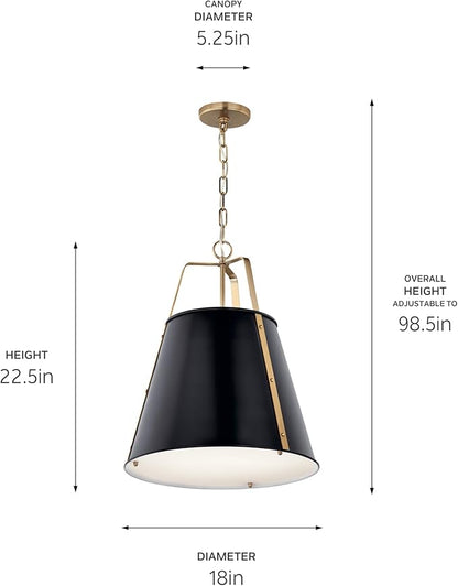 Kichler Etcher 2-Light Pendant Light Fixture, Kitchen Island Hanging Light with Etched Painted White Glass Diffuser in Black and Champagne Bronze (22.5" x 18"), 52711BK