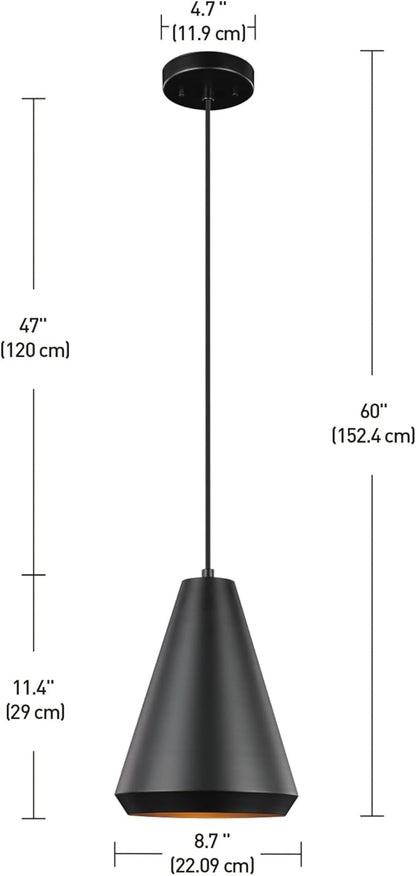 Globe Electric Harvey 1-Light Pendant Lighting, Matte Black, Black Fabric Cord, Bulb Not Included