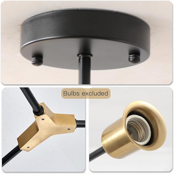 Modern Semi Flush Mount Ceiling Light,Mid Century 4 Light Lighting Fixture for Dining Room Bedroom Kitchen Foyer Entryway Hallway Laundry,Metal Gold and Black Sputnik Chandelier