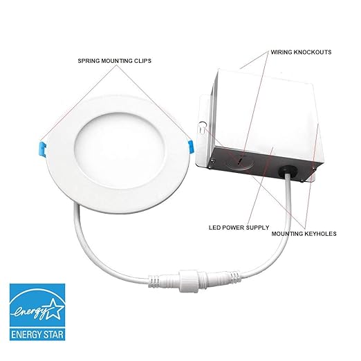 Euri Lighting DLC4S-2000e Ultra-Slim Dimmable 4" Circlular Downlight, 9W (60W Equal), 600lm, 3000K (Soft White), IC Rated, No Housing Required, E-Star & ETL Listed