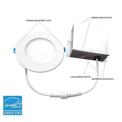 Euri Lighting DLC4S-2000e Ultra-Slim Dimmable 4" Circlular Downlight, 9W (60W Equal), 600lm, 3000K (Soft White), IC Rated, No Housing Required, E-Star & ETL Listed