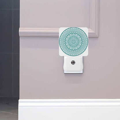 Datura Flower Night Light Blue Green Vintage Style LED Night Lights Plug into Wall for Stairway Hallway Bedroom 0.5W Nightlight