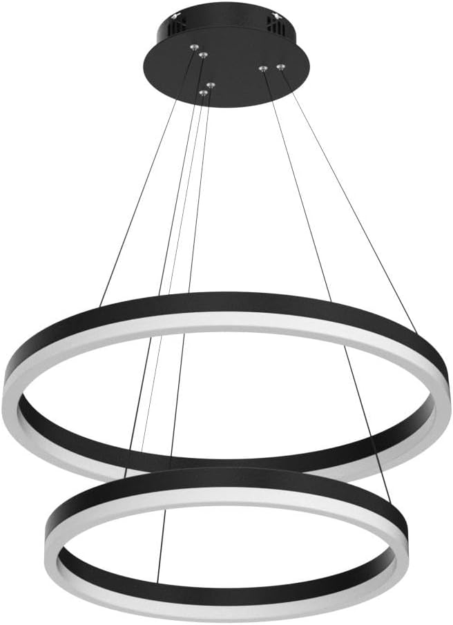 2-Rings Modern LED Chandelier Black for Dining Room, Dimmable Pendant Lighting with Remote Control Circular Flush Mount High Ceiling Light for Bedroom Living Room Foyer, 3000K-6500K