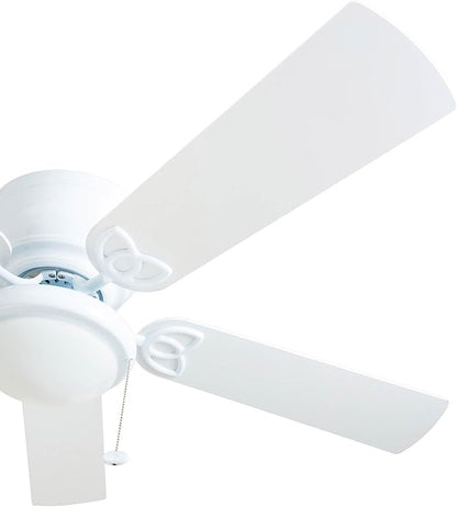Prominence Home Benton Traditional 52 Inch Ceiling Fan with Light, LED Flush Mount Ceiling Fan, Indoor Fan with 5 Blades, White and Gray Oak Blade Finish Options, White (50852-01)