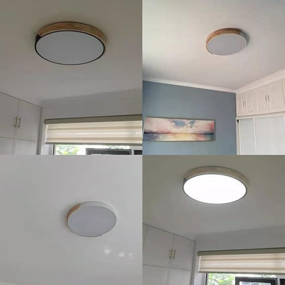 LED Ceiling Light Fixture,10 Inch Modern Wood Recessed Ceiling Lights, Dimmable Light,12W White Close to Ceiling Lighting Flush Mount Living Room Bedroom,3000K-6000K