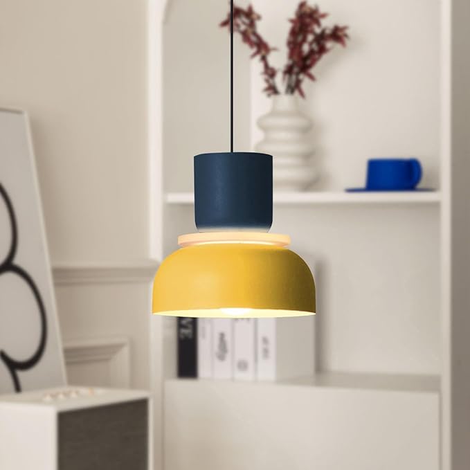 2-Lights Mid Century Pendant Light Kitchen Window Nordic Hanging Lights Yellow Colorful Drum Shade Unique Aluminum Dome Lampshade Adjustable Pendant Lighting Schoolhouse Light Fixture