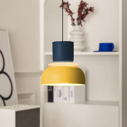 2-Lights Mid Century Pendant Light Kitchen Window Nordic Hanging Lights Yellow Colorful Drum Shade Unique Aluminum Dome Lampshade Adjustable Pendant Lighting Schoolhouse Light Fixture