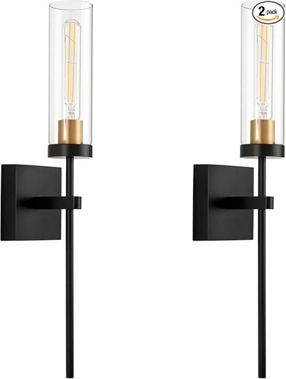 SANTOSTOCK Battery Operated Wall Sconce Set of 2, Black & Gold Wireless Sconces Wall Decor, Rechargeable Wall Lights for Bedroom Living Room Entryway Bathroom Hallway Stairwell