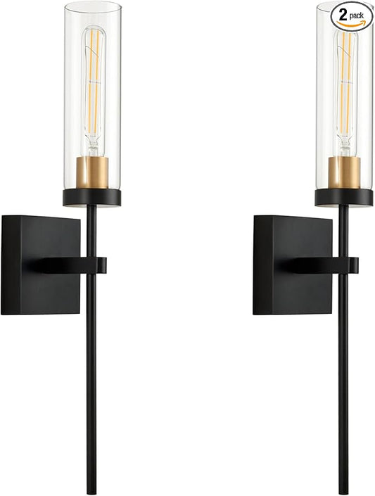 SANTOSTOCK Battery Operated Wall Sconce Set of 2, Black & Gold Wireless Sconces Wall Decor, Rechargeable Wall Lights for Bedroom Living Room Entryway Bathroom Hallway Stairwell