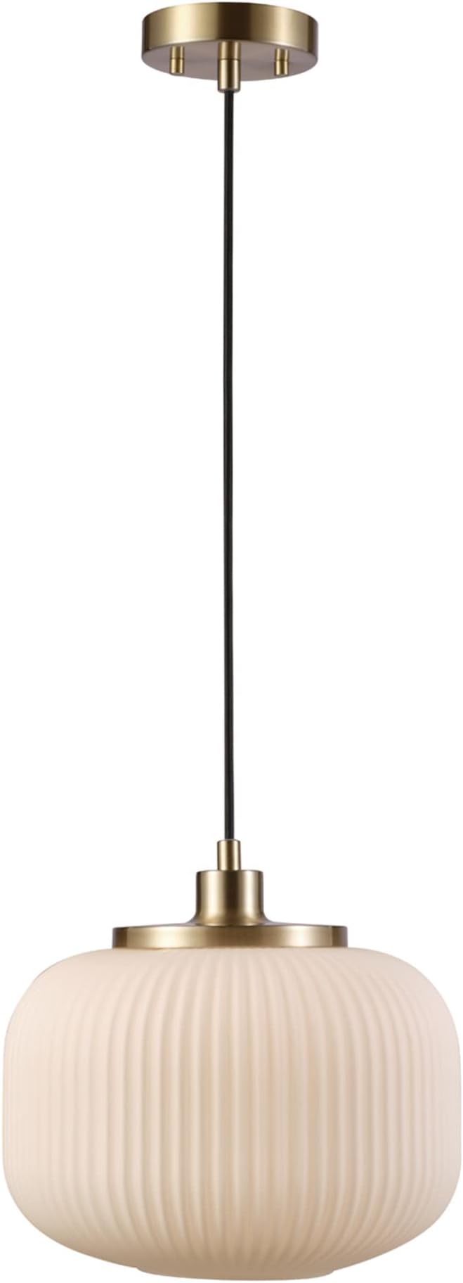 Globe Electric 65842 1-Light Pendant Lighting, Matte Brass, Frosted Ribbed Glass Shade