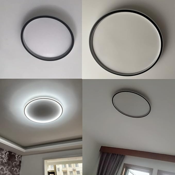 Dimmable LED Ceiling Light Fixture Flush Mount,20 inch Modern Round Recessed Ceiling Lamp with APP Adjustment,Black 55W Close to Ceiling Lighting Living Room Bedroom,3000K-6000K