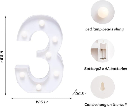 Foaky Decorative Led Marquee Light Up Number, Marquee Light Up Number Sign for Night Light Wedding Birthday Party Christmas Home Bar Decoration Number(3)