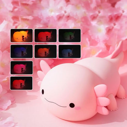 IFTHFOUR Axolotl Night Light – Cute Rechargeable Dimmable Silicone Lamp for Kids, Kawaii Bedside & Nursery Decor, Trendy for Girls & Boys (Pink)