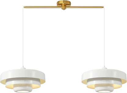 Farmhouse White Pendant Light, 2-Light Industrial Chandelier, Vintage Adjustable Hanging Lights for Kitchen Island, Dining Room, Bedroom, Entryway, Coffee Bar