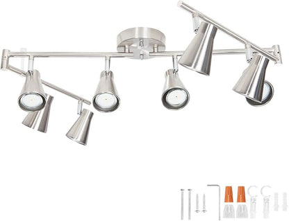 LABOREDUCER LED 8 Light Track Lighting Fixture Flexible, Adjustable Ceiling Spot Light with GU10 Track Light Head, Accent Lighting Foldable Swing Arm Brushed Nickel(Bulbs Not Included)